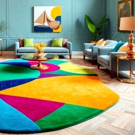 Handcrafted Multicolor Geometric Abstract Living Rug